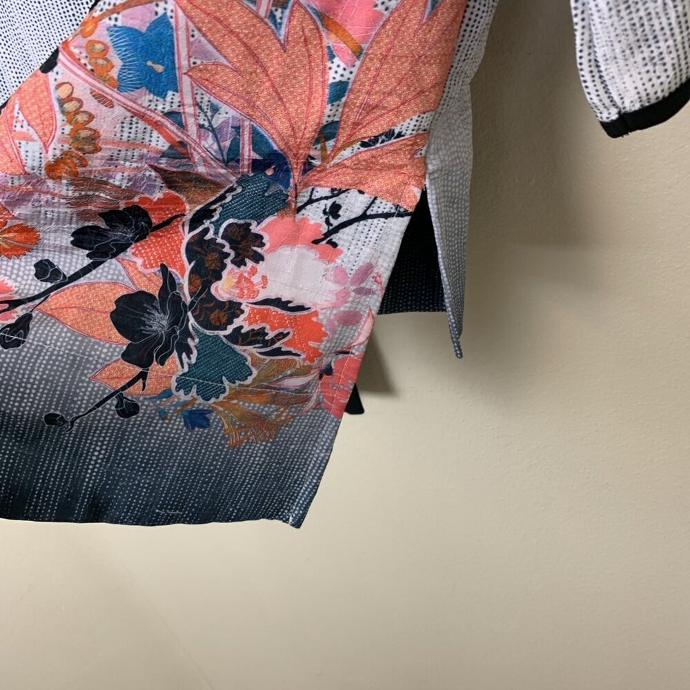 IC By Connie K Womens S Kimono Cardigan Floral Artsy Tie Asian Jacket Tunic Top - Picture 6 of 13